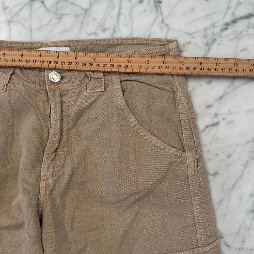 Y2K Zara Linen Blend Tan Cargo Wide Leg Pants Sz 4 Small